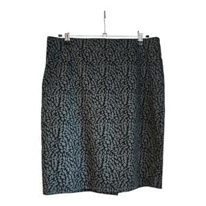 Loft Pencil Skirt Womens 8 Petite Cotton Blend Green Black Leaf Print Floral
